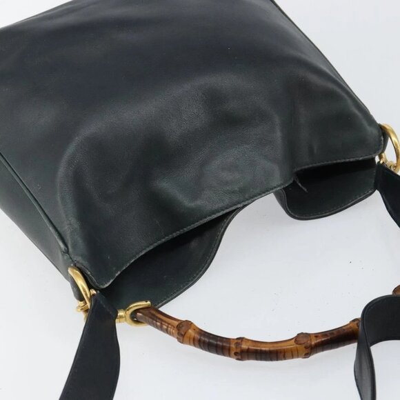 GUCCI Bamboo Hand Bag Leather 2way Green Gold - Picture 10 of 16